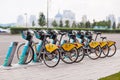 ASTANA, KAZAKNSTAN - July 28, 2016: Urban bicycle rental.