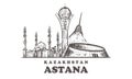 Astana sketch skyline. Nur-Sultan, Astana hand drawn vector illustration Royalty Free Stock Photo