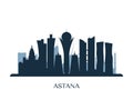 Astana skyline, monochrome silhouette.