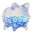 Astar (ASTR) Clear Glass piggy bank with decreasing piles of crypto coins.