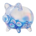 Astar (ASTR) Clear Glass piggy bank with decreasing piles of crypto coins.