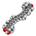 Astaxanthin pigment molecule. 3D rendering. Carotenoid responsible for the pink-red color of salmon, lobsters and shrimps. Used