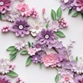 Intricately Sculpted Handmade Purple Paper Flowers On White Background