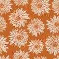 Aster Dahlia Flowers white on gold brown seamless vector pattern. Floral subtle background. Hand drawn contemporary Royalty Free Stock Photo