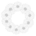 Aster, Daisy Flower Outline Wreath. Vector Illustration