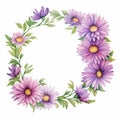 Aster Frame: Delicate Watercolor Flower Wreath On White Background