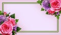 Aster and rose flowers arrangement and a frame Royalty Free Stock Photo