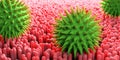 Astereae pollen on mucosa tissue - allergic reaction, allergic rhinitis or hay fever 3D illustration