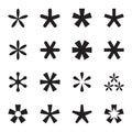 Asterisk (footnote, star) icons set. Vector illustration