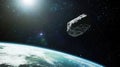 Asteroid approaching earth in space with stars and sunlight illuminating the celestial scene against the vast universe backdrop Royalty Free Stock Photo