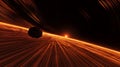 Asteroid approaching fiery planet with a bright sun Royalty Free Stock Photo