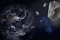 Asteroid attack at night the Earth planet in outer space Royalty Free Stock Photo