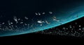 Asteroid belt around a blue planet Royalty Free Stock Photo