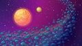 Asteroid belt in space. Cosmic cartoon background