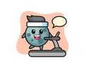 Asteroid cartoon character walking on the treadmill