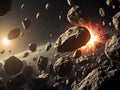 Asteroid Collision in Space: A Dramatic Celestial Event Royalty Free Stock Photo