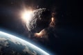 Asteroid or comet hitting planet Earth. Generative AI