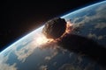 Asteroid or comet hitting planet Earth. Generative AI