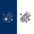 Asteroid, Comet, Space  Icons. Flat and Line Filled Icon Set Vector Blue Background Royalty Free Stock Photo