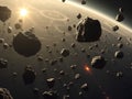 Asteroid Field Amidst a Distant Planetary System\'s Glow Royalty Free Stock Photo