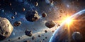 Asteroid Field Assault Planetary Perspective, Cosmic Composition, Sunlit Debris Royalty Free Stock Photo