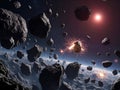 Asteroid Field Battle: Spaceship Under Fire, Cosmic Destruction Royalty Free Stock Photo