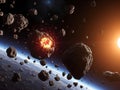 Asteroid Field Collision Near Earth: A Dramatic Space Event Royalty Free Stock Photo