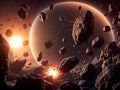 Asteroid Field Collision: Planetary Debris and Celestial Fireworks Royalty Free Stock Photo