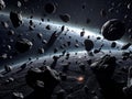 Asteroid Field: A Dangerous Dance Among Celestial Rocks Royalty Free Stock Photo