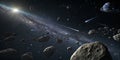 Asteroid Field, Ringed Planet and Milky Way Backdrop ,space, asteroid Royalty Free Stock Photo