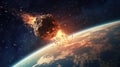 The asteroid flies at high speed near the earth's orbit. Royalty Free Stock Photo