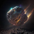 Asteroid flying in space. Generative AI