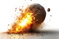 An asteroid hitting the earth, causing it to break up and be destroyed in an explosion of fire. Royalty Free Stock Photo