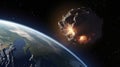 Asteroid Impact On Earth - Meteor In Collision - Contain 3d Rendering, generative ai Royalty Free Stock Photo