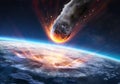 Asteroid Impact On Earth - Meteor In Collision With Planet Royalty Free Stock Photo