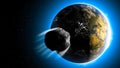 Asteroid, meteorite hitting the Earth. Earth`s atmosphere crossed by a meteorite. Collision course Royalty Free Stock Photo