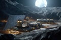 asteroid mining base with solar panel array