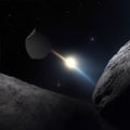 asteroid in outer space towards earth on space background, with stars illustration Royalty Free Stock Photo