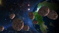 Asteroids approaching Earth. Elements of this image furnished by NASA