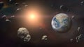 Asteroids with Earth planet in outer space. Elements of this image furnished by NASA Royalty Free Stock Photo