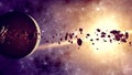 Asteroids field around a planet. Rings and asteroids, Kuiper belt. Debris. Space and solar system Royalty Free Stock Photo