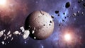 Asteroids field around a planet. Rings and asteroids, Kuiper belt. Debris. Space and solar system Royalty Free Stock Photo