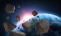 Asteroids near the planet Earth. Elements of this image are furnished by NASA Royalty Free Stock Photo