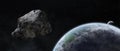 Asteroids threat over planet earth Royalty Free Stock Photo