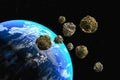 asteroids on the way to planet earth Royalty Free Stock Photo