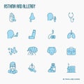 Asthma and allergy thin line icons set