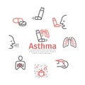 Asthma banner. Symptoms. Asthma line icons. Vector signs for web graphics.