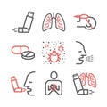 Asthma banner. Symptoms. Asthma line icons. Vector signs for web graphics.