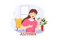 Asthma Disease Vector Illustration with Human Lungs and Inhalers for Breathing in Healthcare Flat Cartoon Hand Drawn Landing Page