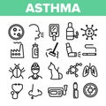 Asthma Illness Vector Thin Line Icons Set